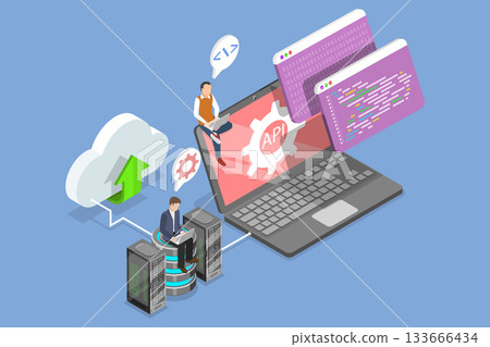 3D Isometric Flat Vector Illustration of API, Introduction To Application Programming Interfaces 3D Isometric Flat Vector Illustration of API, Introduction To Application Programming Interfaces 133666434