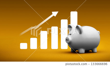 An upward chart and piggy bank representing an increase in asset management 133666696