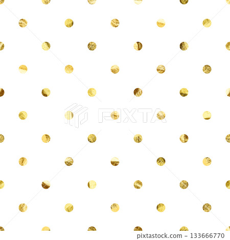 Gold foil seamless texture, shiny handmade circles. Golden glittering pattern. Shining hand drawn background. Wedding, greeting card decoration elements. Modern minimalist art. Vector illustration 133666770