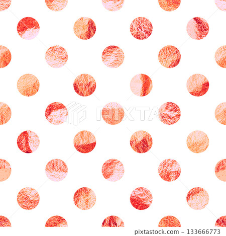 Rose gold foil seamless texture, shiny handmade circles. Golden glittering pattern. Shining hand drawn background. Wedding, greeting card decoration. Modern minimalist art. Vector illustration 133666773