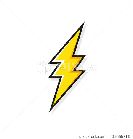 Lightning bolt icon isolated on white background. Vintage flash symbol, thunderbolt with grunge texture. Simple lightning strike sign. Vector illustration 133666818
