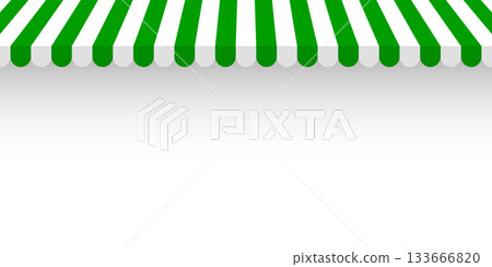 Shop sunshade. Realistic striped cafe awning. Outdoor market tent. Roof canopy. Summer street store. Vector illustration Shop sunshade. Realistic striped cafe awning. Outdoor market tent. Roof canopy. Summer street store. Vector illustration 133666820