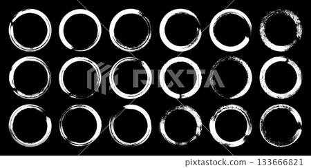Grunge circles, brush strokes, lines, ink smudges, hand-drawn scribble shapes. Handmade sketchy marks, acrylic stains, charcoal streaks. Paint textures, dry brush effect. Vector illustration 133666821