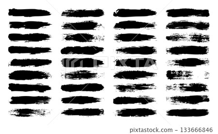Grunge brush strokes, lines, ink smudges, hand-drawn scribble shapes. Handmade sketchy marks, acrylic stains, charcoal streaks. Paint textures, dry brush effect. Marker underline. Vector illustration 133666846