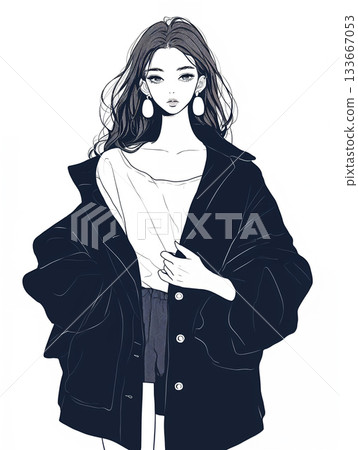 酷女人單色插畫 酷女人單色插畫 133667053