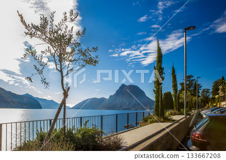View on Lugano city on Lugano lake and Monte San Sebastiano View on Lugano city on Lugano lake and Monte San Sebastiano 133667208