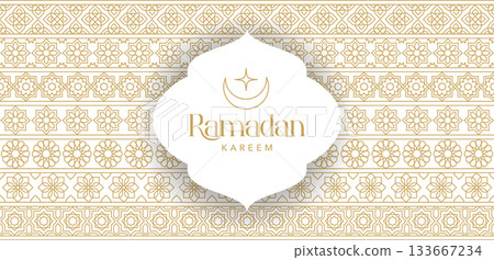 Elegant Ramadan Kareem background with arabesque geometric pattern. Modern Islamic greeting card 133667234
