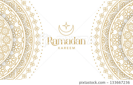 Elegant Ramadan Kareem background with arabesque geometric mandala pattern. Modern Islamic greeting 133667236