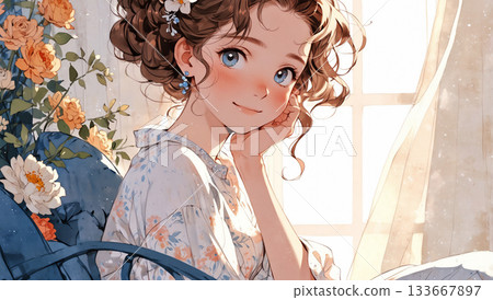 一個女孩獨自置身於風景之中──人工智慧生成素材 133667897