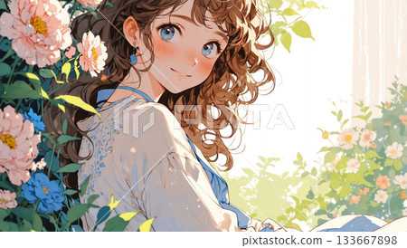 一個女孩獨自置身於風景之中──人工智慧生成素材 133667898