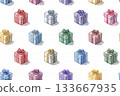 Thoughtful gift. Seamless pattern. Bright gift boxes. Hand drawn. Minimalist style. 133667935