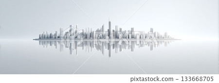 Futuristic architectural city model in pure white color reflecting on a smooth, clean surface, creating a symmetrical, abstract, and minimalist urban landscape concept Futuristic architectural city model in pure white color reflecting on a smooth, clean surface, creating a symmetrical, abstract, and minimalist urban landscape concept 133668705
