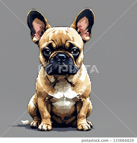 可愛的像素藝術風格法國鬥牛犬線條印章 133668829