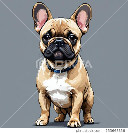 Cute pixel art French Bulldog Line stamp style 133668836