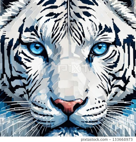 可愛的像素藝術風格白虎線條印章 133668973