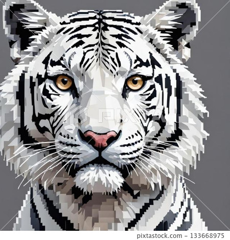 可愛的像素藝術風格白虎線條印章 133668975