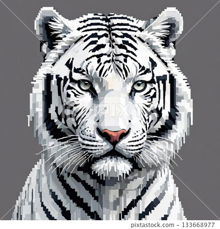 可愛的像素藝術風格白虎線條印章 133668977