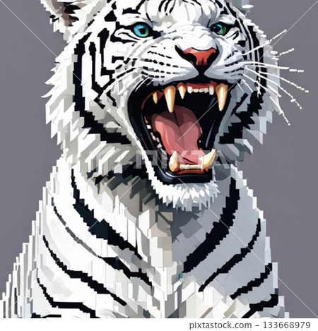 可愛的像素藝術風格白虎線條印章 133668979