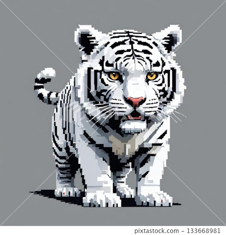 可愛的像素藝術風格白虎線條印章 133668981