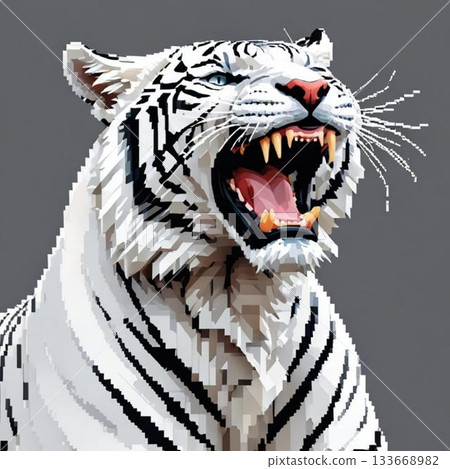 可愛的像素藝術風格白虎線條印章 133668982