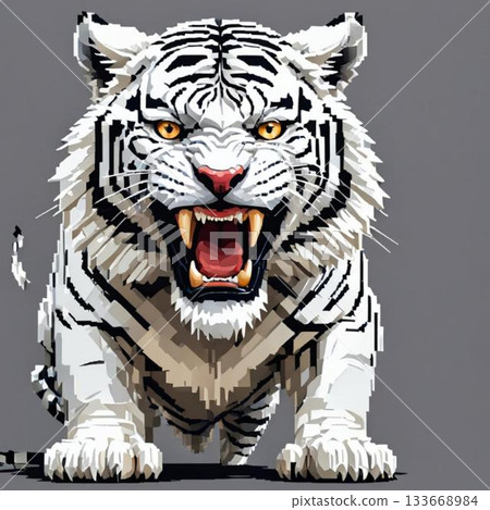 可愛的像素藝術風格白虎線條印章 可愛的像素藝術風格白虎線條印章 133668984