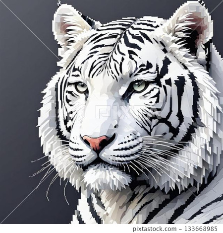 可愛的像素藝術風格白虎線條印章 可愛的像素藝術風格白虎線條印章 133668985