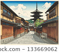 Kyoto cityscape, five-story pagoda, illustration 133669062
