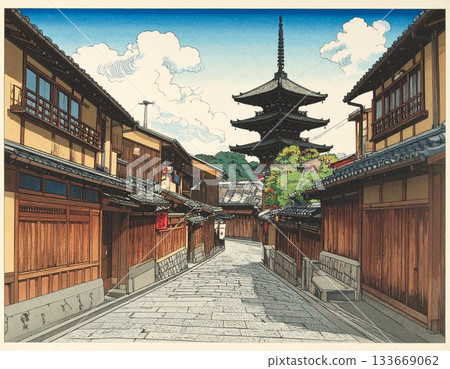 Kyoto cityscape, five-story pagoda, illustration Kyoto cityscape, five-story pagoda, illustration 133669062