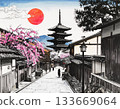 Kyoto cityscape, five-story pagoda, illustration 133669064