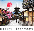 Kyoto cityscape, five-story pagoda, illustration 133669065