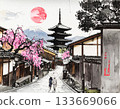 Kyoto cityscape, five-story pagoda, illustration 133669066