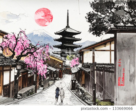 京都城市景觀、五重塔、插圖 京都城市景觀、五重塔、插圖 133669066
