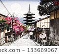 Kyoto cityscape, five-story pagoda, illustration 133669067