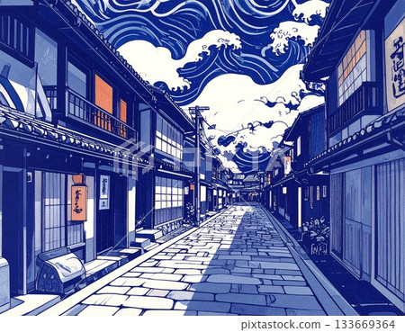 Illustration of Kanazawa's old townscape Illustration of Kanazawa's old townscape 133669364