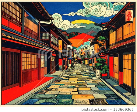Illustration of Kanazawa's old townscape 133669365