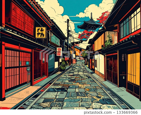 Illustration of Kanazawa's old townscape 133669366