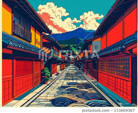 Illustration of Kanazawa's old townscape Illustration of Kanazawa's old townscape 133669367