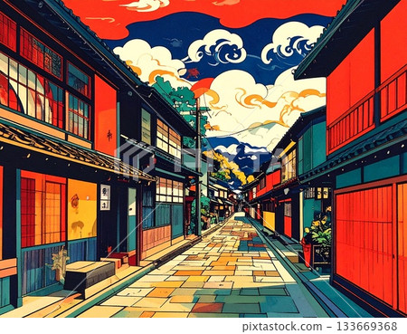 Illustration of Kanazawa's old townscape Illustration of Kanazawa's old townscape 133669368