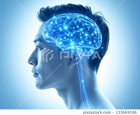 大腦和突觸電訊號示意圖 133669586