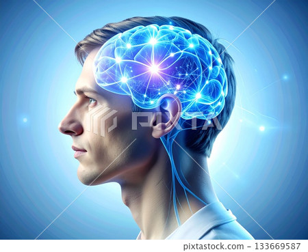 大腦和突觸電訊號示意圖 133669587