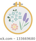 Illustration material of an embroidery frame with embroidered flowers 133669680
