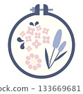 Illustration material of an embroidery frame with embroidered flowers 133669681