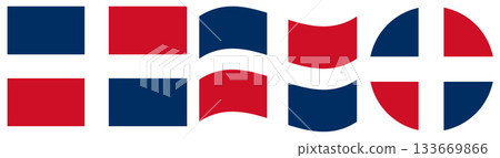 Collection of flags of Dominican Republic. Circle flag of Dominican Republic in circle shape. Wavy flag of Dominican Republic. Collection of flags of Dominican Republic. Circle flag of Dominican Republic in circle shape. Wavy flag of Dominican Republic. 133669866