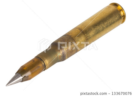 The .50 BMG, 12.7?99mm NATO cartridge. Armor-piercing incendiary silver tip-amber sabot (M903 SLAP) 133670076