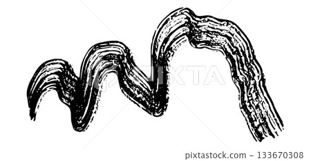 Grunge textured vector black ink paint brush stroke wave. Abstract wavy curve isolated dark line pattern paintbrush for texture design, abstract sound sign, striped mascara, mountain 133670308