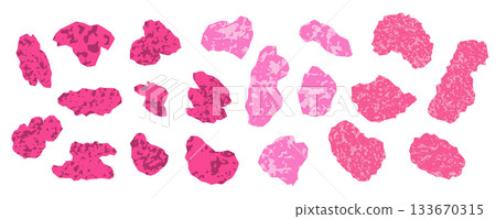 Grunge set of pink and magenta squiggle collage paper shapes with texture effect. Abstract bright torn forms with squiggles and scratches for graphic design, social media, scrapbook 133670315