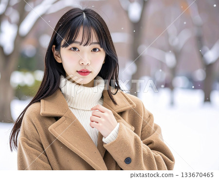 AI-generated image of a young woman in a coat 133670465