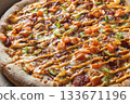 Close-Up of Freshly Baked Pizza with Colorful Toppings 133671196
