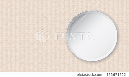 Top view of blank circle plate place on beige tablecloth background Top view of blank circle plate place on beige tablecloth background 133671322