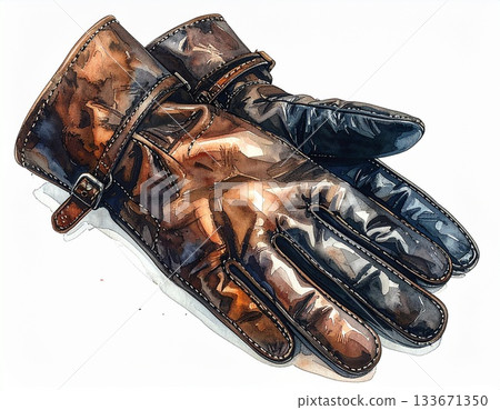 A fashion item made of elegant, hand-painted, shiny leather gloves. A fashion item made of elegant, hand-painted, shiny leather gloves. 133671350